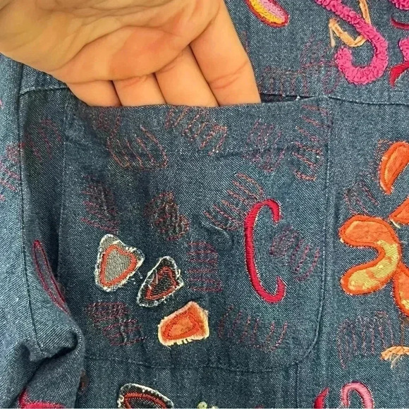 Julia Kim VTG Colorful Chambray Denim Embroidered Sequin Art Deco Jacket Sz XL - Picture 7 of 13